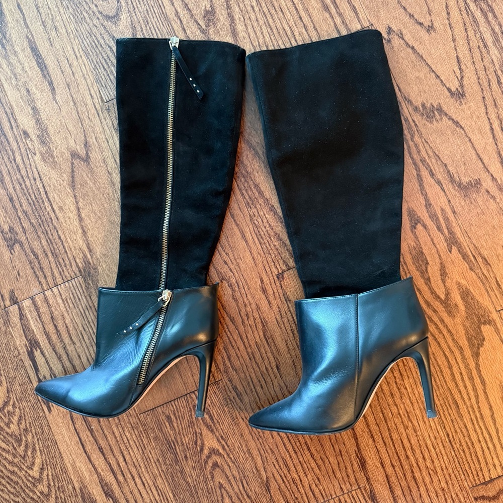 Sexy Black Two-Tone Knee-High Stiletto Boots (NWOT)